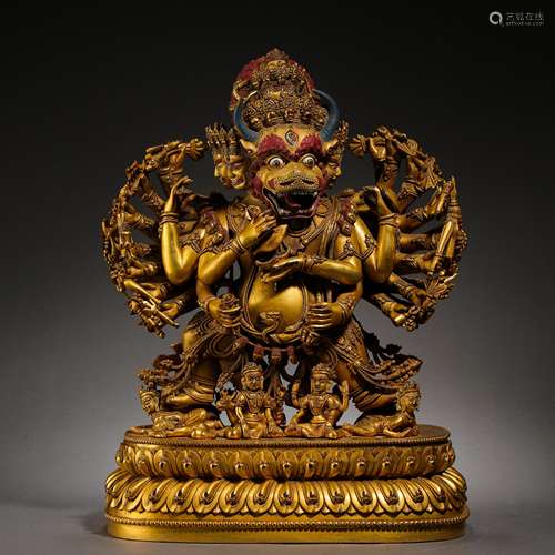 GILT BRONZE DAWEI JIN GANGFO STATUE, QING DYNASTY, CHINA