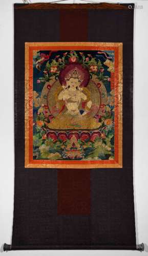 CHINESE BROCADE THANGKA FROM THE YONGLE PERIOD OF THE MING D...