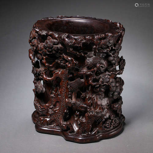 SANDALWOOD CARVING PEN HOLDER FROM QING DYNASTY, CHINA