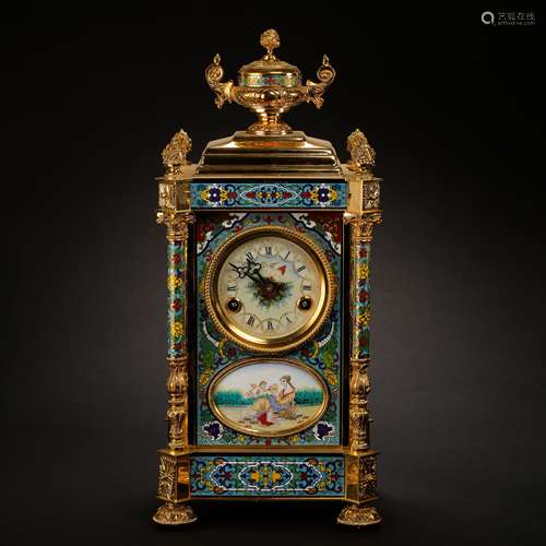 CHINESE BRONZE CLOISONNE CLOCK FROM THE QING DYNASTY