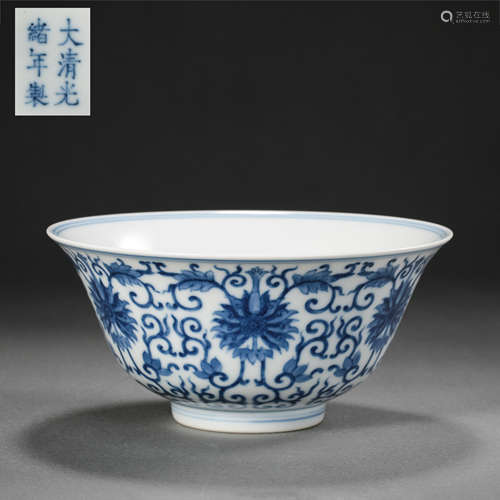 BLUE AND WHITE BOWL FROM GUANGXU PERIOD, QING DYNASTY