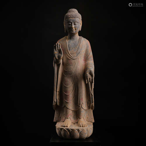 STONE BUDDHA STANDING STATUE, NORTHERN WEI DYNASTY, CHINA