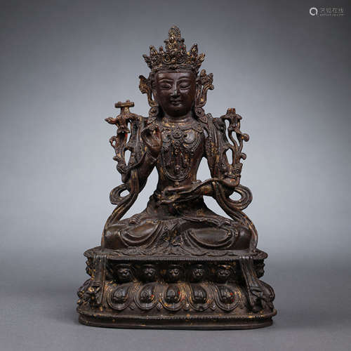 CHINESE MING DYNASTY GILT BRONZE BUDDHA SITTING STATUE