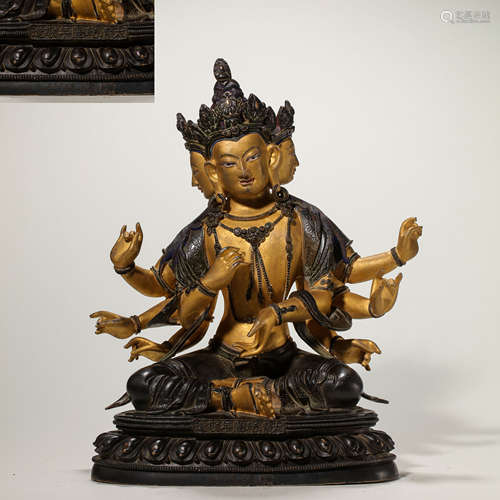 CHINESE QING DYNASTY GILT BRONZE SITTING BUDDHA STATUE