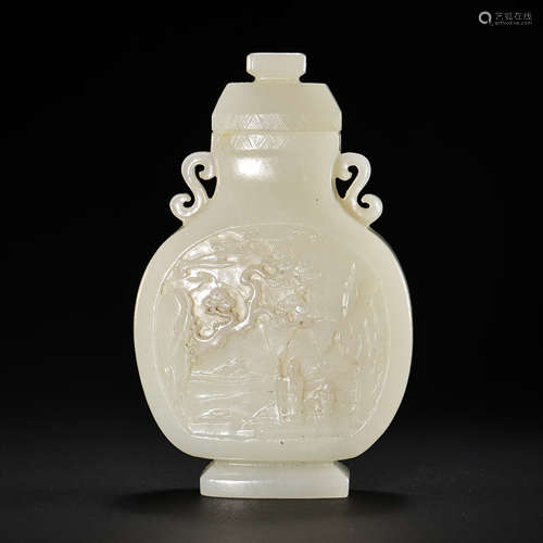 CHINESE QING DYNASTY HETIAN JADE FLAT VASE