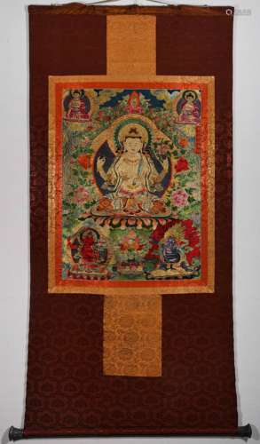 CHINESE BROCADE THANGKA FROM THE YONGLE PERIOD OF THE MING D...