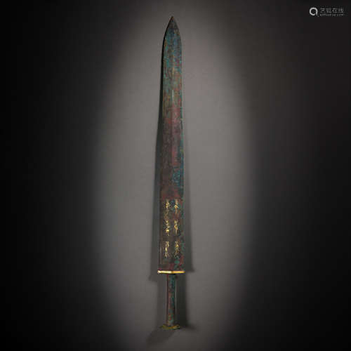 CHINESE BRONZE SWORD INLAID WITH GOLD AND SILVER, WARRING ST...