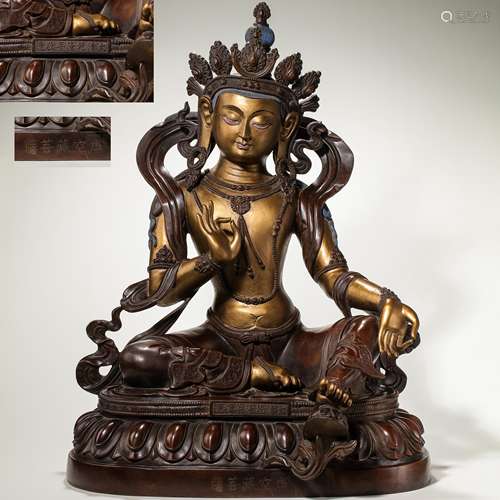 CHINESE GILT BRONZE CLAY BUDDHA SITTING STATUE, QIANLONG PER...