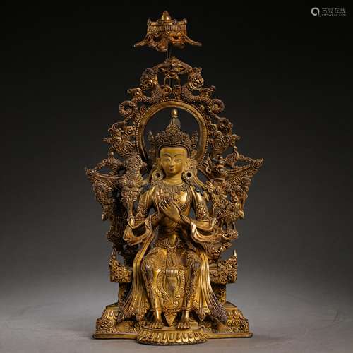 CHINESE MING DYNASTY GILT BRONZE SITTING BUDDHA STATUE