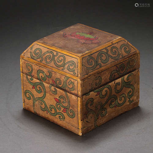 CHINESE LIAO DYNASTY CYPRESS PAINTED SQUARE BOX