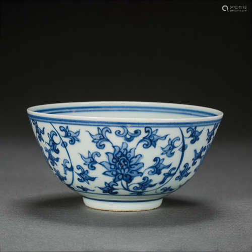 BLUE AND WHITE BOWL FROM KANGXI PERIOD, QING DYNASTY