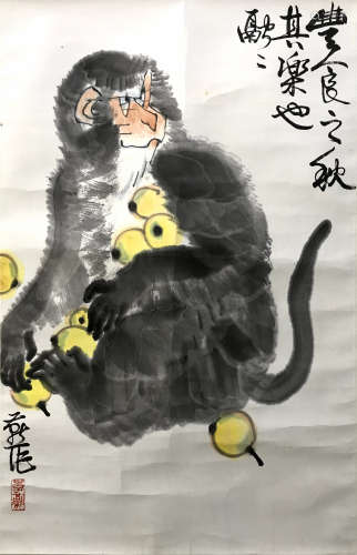 李燕 猴子图 纸夲 立軸