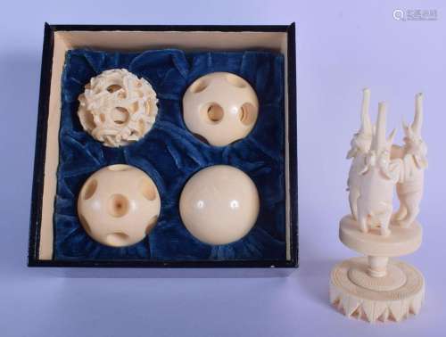 AN EARLY 20TH CENTURY CHINESE CARVED IVORY PUZZLE BALL C1920...