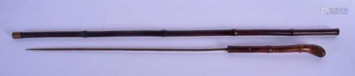 A 19TH CENTURY JAPANESE MEIJI PERIOD CARVED BAMBOO SWORD STI...