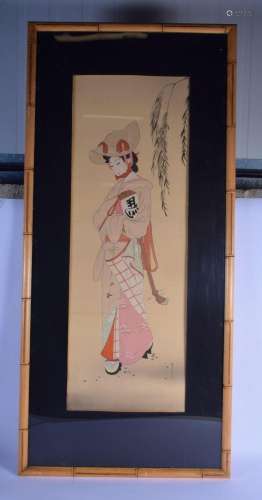 A LARGE EARLY 20TH CENTURY JAPANESE GEISHA WATERCOLOUR toget...