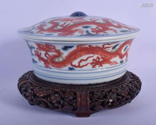 A CHINESE QING DYNASTY BLUE AND WHITE DRAGON BOWL AND COVER ...