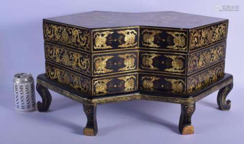 A RARE 19TH CENTURY CHINESE BLACK AND GOLD LACQUER STACKING ...