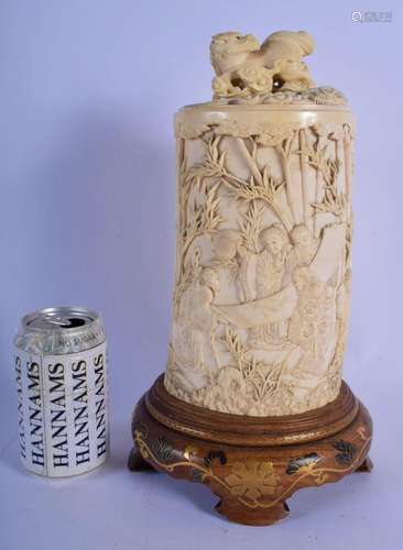 A FINE 19TH CENTURY JAPANESE MEIJI PERIOD IVORY TUSK VASE AN...