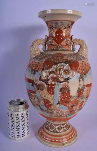 A LARGE 19TH CENTURY JAPANESE MEIJI PERIOD TWIN HANDLED VASE...