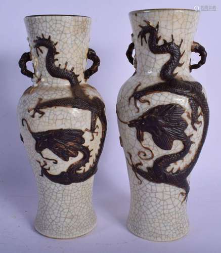 A PAIR OF 19TH CENTURY CHINESE CRACKLE GLAZED VASE decorated...