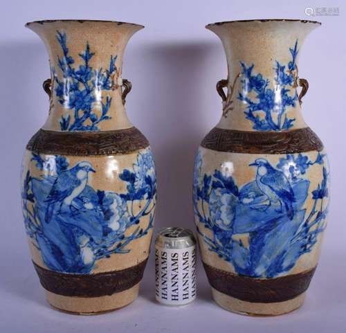 A LARGE PAIR OF 19TH CENTURY CHINESE BLUE AND WHITE VASES pa...