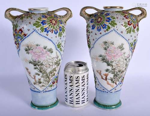 A PAIR OF JAPANESE TAISHO PERIOD ENAMELLED VASES decorated w...