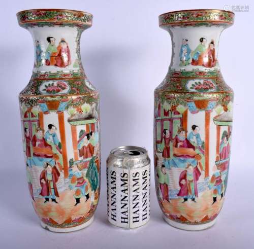 A PAIR OF 19TH CENTURY CHINESE CANTON FAMILLE ROSE VASES Qin...