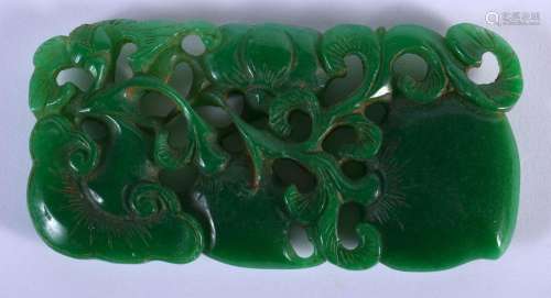 A CHINESE CARVED GREEN JADE BOULDER 20th Century. 10 cm x 5 ...