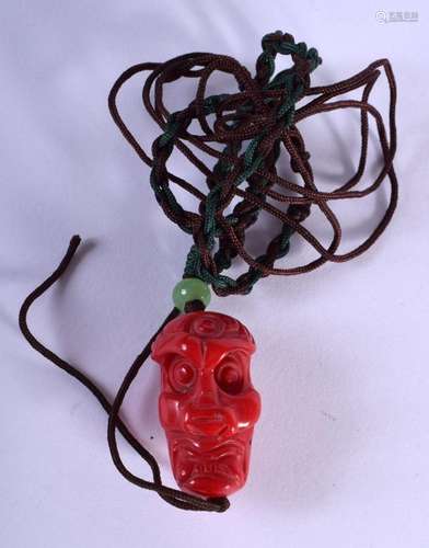 A CHINESE CARVED CORAL TYPE SKULL NECKLACE. 12 grams. 46 cm ...