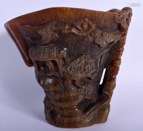 A LARGE CHINESE CARVED BUFFALO TYPE LIBATION CUP 20th Centur...