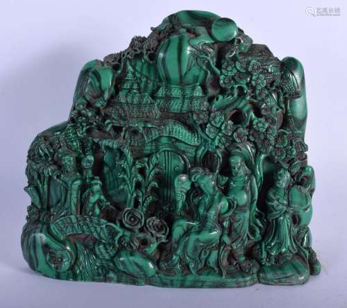 A CHINESE CARVED MALACHITE TYPE MOUNTAIN BOULDER 20th Centur...