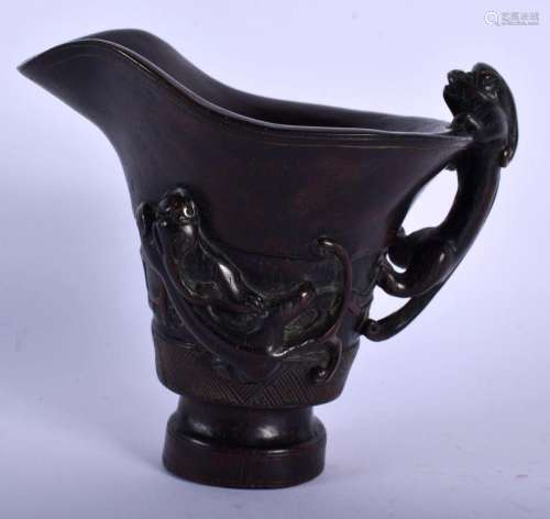 A RARE CHINESE QING DYNASTY CARVED WOOD LIBATION CUP possibl...