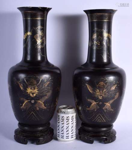 A LARGE PAIR OF EARLY 20TH CENTURY CHINESE BLACK LACQUERED V...