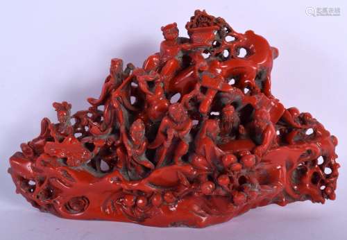 A CHINESE CARVED CORAL TYPE MOUNTAIN GROUP 20th Century. 27 ...