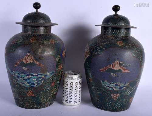 A PAIR OF 19TH CENTURY JAPANESE MEIJI PERIOD CLOISONNÉ ENAME...