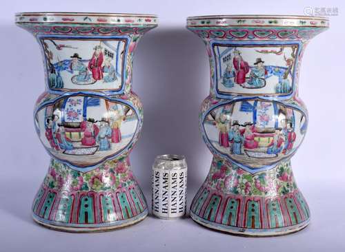 A LARGE PAIR OF 19TH CENTURY CHINESE FAMILLE ROSE GU SHAPED ...