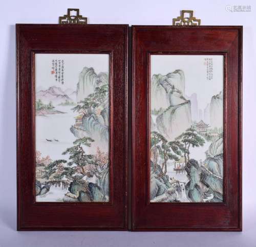 A PAIR OF 1960S CHINESE FAMILLE ROSE PORCELAIN PLAQUES paint...