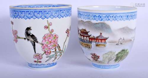 A PAIR OF CHINESE REPUBLICAN PERIOD FAMILLE ROSE CUPS painte...