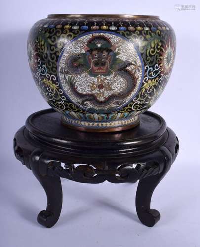 A 19TH CENTURY CHINESE CLOISONNÉ ENAMEL DRAGON JARDINIERE La...