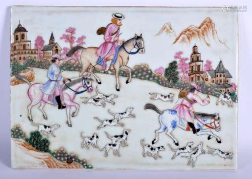A CHINESE FAMILLE ROSE PORCELAIN TILE 20th Century, painted ...