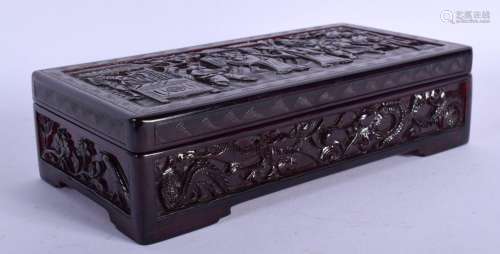 A RARE EARLY 20TH CENTURY CHINESE CARVED RED AMBER CASKET La...