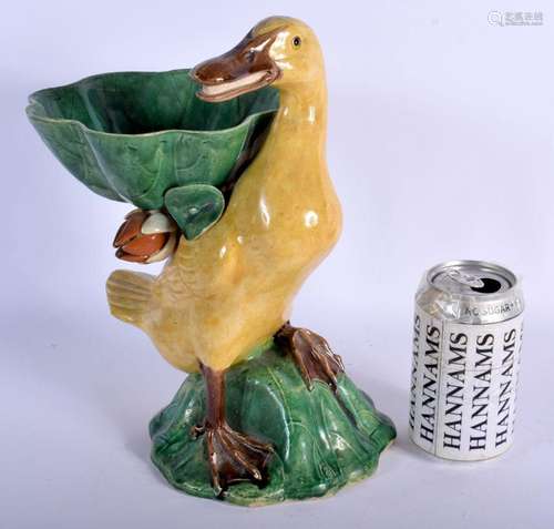 A RARE EARLY 20TH CENTURY CHINESE SANCAI GLAZED CERAMIC DUCK...