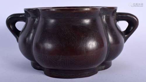 A RARE CHINESE QING DYNASTY TWIN HANDLED BRONZE CENSER silve...