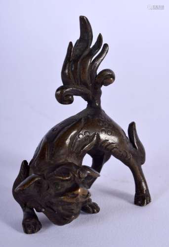 AN 18TH/19TH CENTURY CHINESE BRONZE BUDDHISTIC LION SCROLL W...