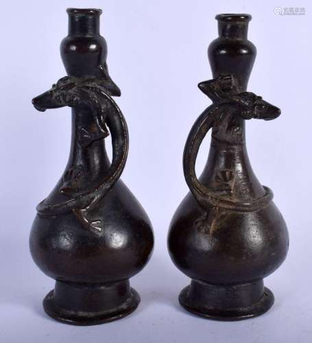 A PAIR OF 17TH CENTURY CHINESE BRONZE GARLIC NECK VASES over...
