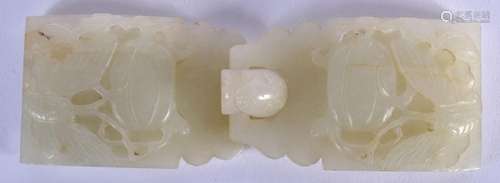 A CHINESE QING DYNASTY GREENISH WHITE JADE DUAL BELT BUCKLE ...