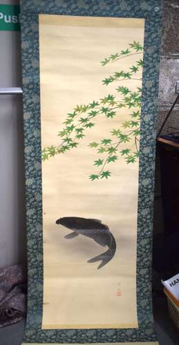 A JAPANESE TAISHO PERIOD SILK FISH SCROLL. Silk 153 cm x 55 ...