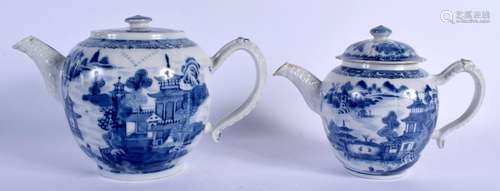 TWO 18TH CENTURY CHINESE BLUE AND WHITE PORCELAIN TEAPOTS AN...