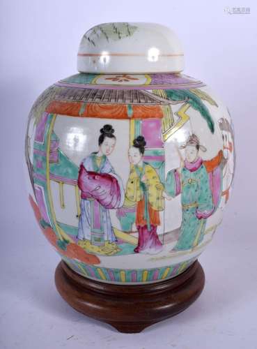 AN EARLY 20TH CENTURY CHINESE FAMILLE ROSE GINGER JAR AND CO...