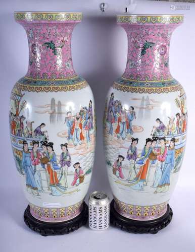 A LARGE PAIR OF CHINESE REPUBLICAN PERIOD FAMILLE ROSE VASES...